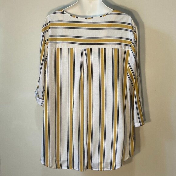 Eden & Olivia SZ 3X NWT Knit Pullover Yellow & Navy Stripe top roll tab sleeve - Picture 4 of 10